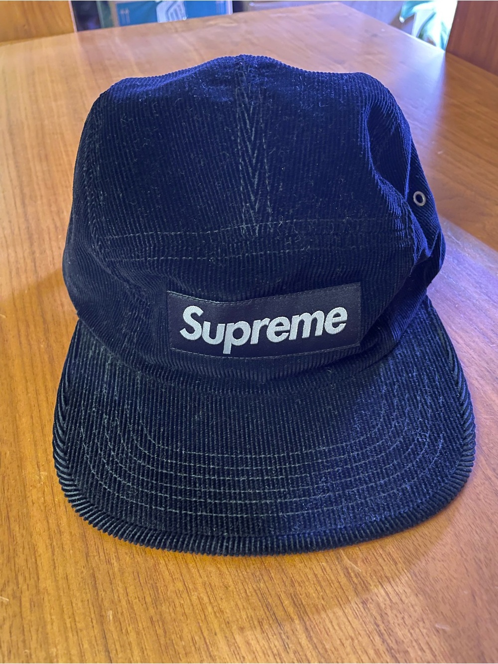 Supreme Black Corduroy Camp Cap with White Box Logo